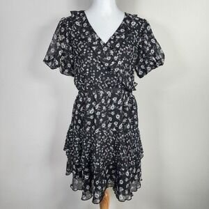 Top Shop‎ Surplice Wrap Dress Womens Small Floral Sheer Fairy Whimsigoth Cottage